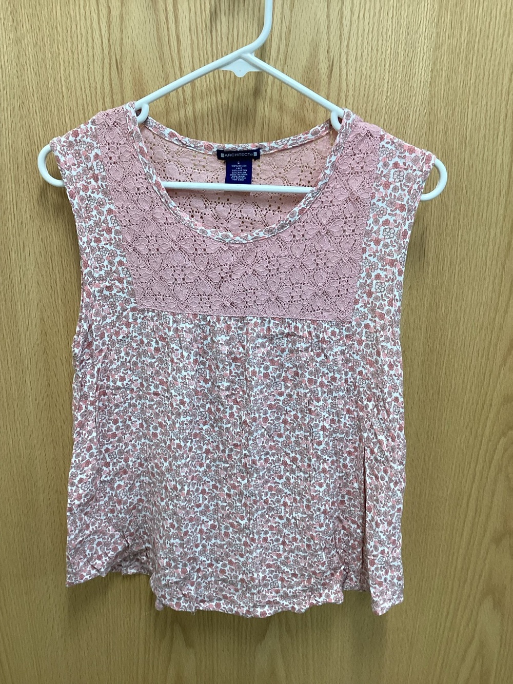 Architect Pink Floral Lace Yoke Sleeveless Tank